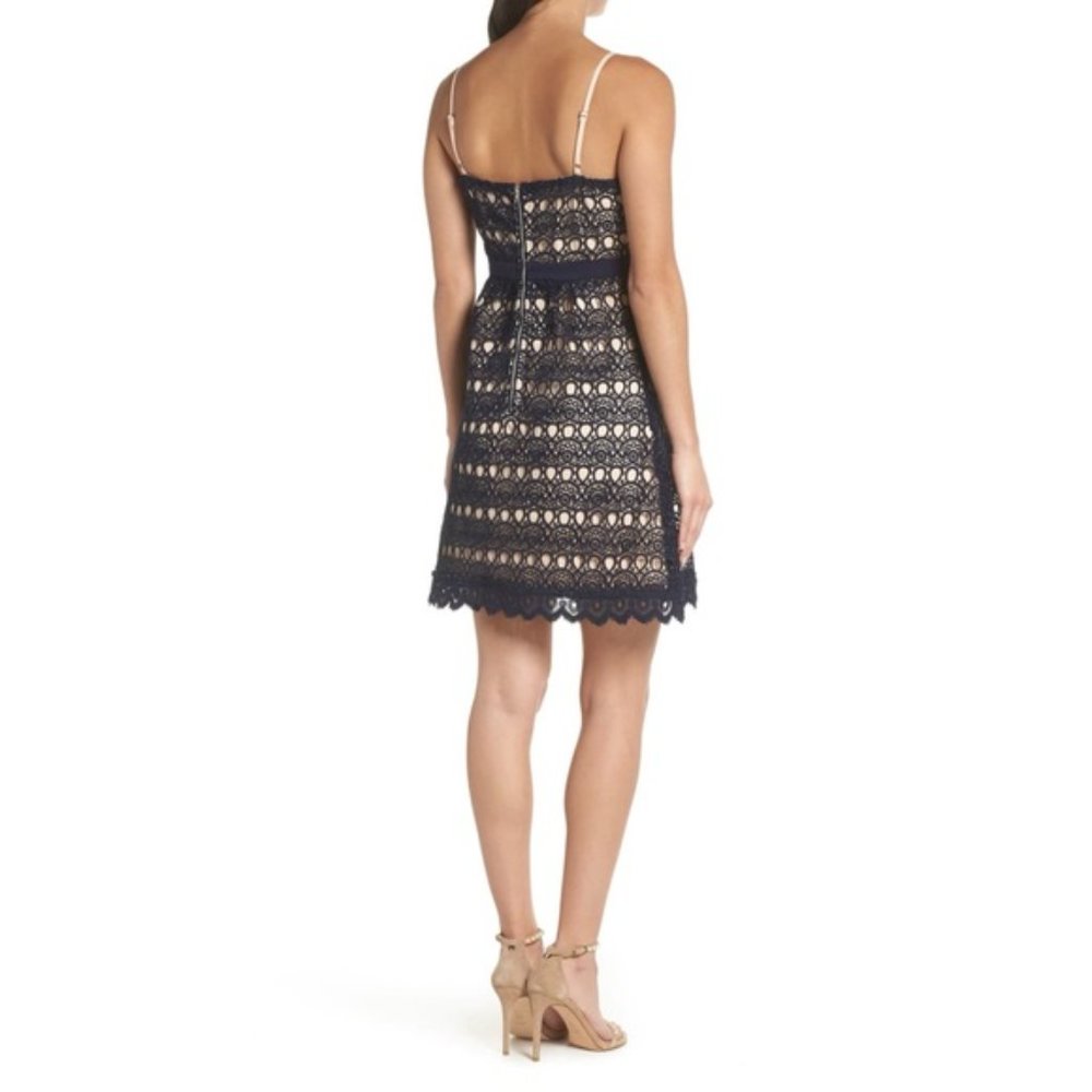 FOXIEDOX Hellia Navy Nude Lace A-Line Mini Dress XS - Picture 3 of 5